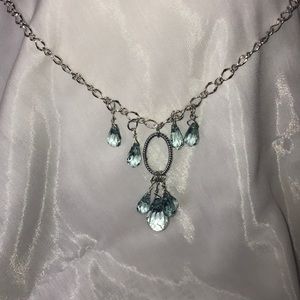 Silver and teal beaded chain necklace